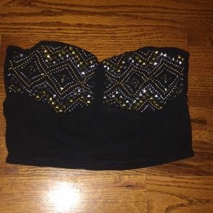 Sequence black strapless crop top